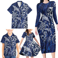 New Zealand Connecting with Seas Family Matching Long Sleeve Bodycon Dress and Hawaiian Shirt Maori Tribal and Sea Animals Tattoo - White Glass Style LT03 - Polynesian Pride