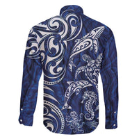 New Zealand Connecting with Seas Family Matching Off The Shoulder Long Sleeve Dress and Hawaiian Shirt Maori Tribal and Sea Animals Tattoo - White Glass Style LT03 - Polynesian Pride