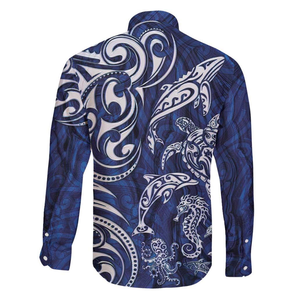 New Zealand Connecting with Seas Family Matching Puletasi and Hawaiian Shirt Maori Tribal and Sea Animals Tattoo - White Glass Style LT03 - Polynesian Pride