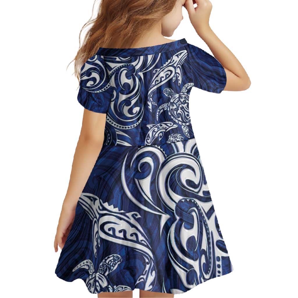 New Zealand Connecting with Seas Family Matching Short Sleeve Bodycon Dress and Hawaiian Shirt Maori Tribal and Sea Animals Tattoo - White Glass Style LT03 - Polynesian Pride