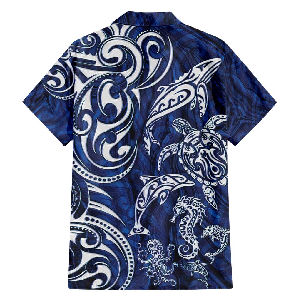 New Zealand Connecting with Seas Family Matching Short Sleeve Bodycon Dress and Hawaiian Shirt Maori Tribal and Sea Animals Tattoo - White Glass Style LT03 - Polynesian Pride