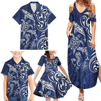 New Zealand Connecting with Seas Family Matching Summer Maxi Dress and Hawaiian Shirt Maori Tribal and Sea Animals Tattoo - White Glass Style LT03 - Polynesian Pride
