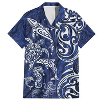 New Zealand Connecting with Seas Family Matching Summer Maxi Dress and Hawaiian Shirt Maori Tribal and Sea Animals Tattoo - White Glass Style LT03 Dad's Shirt - Short Sleeve Navy - Polynesian Pride