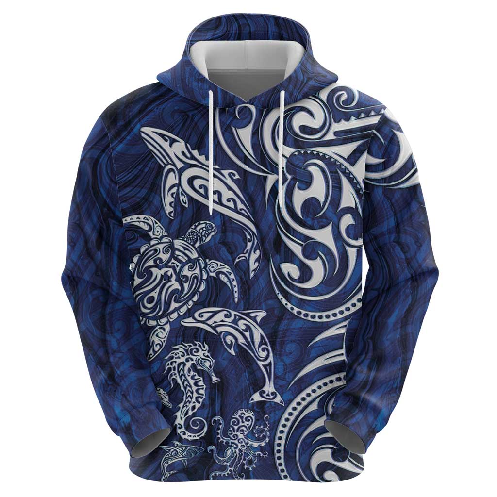 New Zealand Connecting with Seas Hoodie Maori Tribal and Sea Animals Tattoo - White Glass Style LT03 - Polynesian Pride