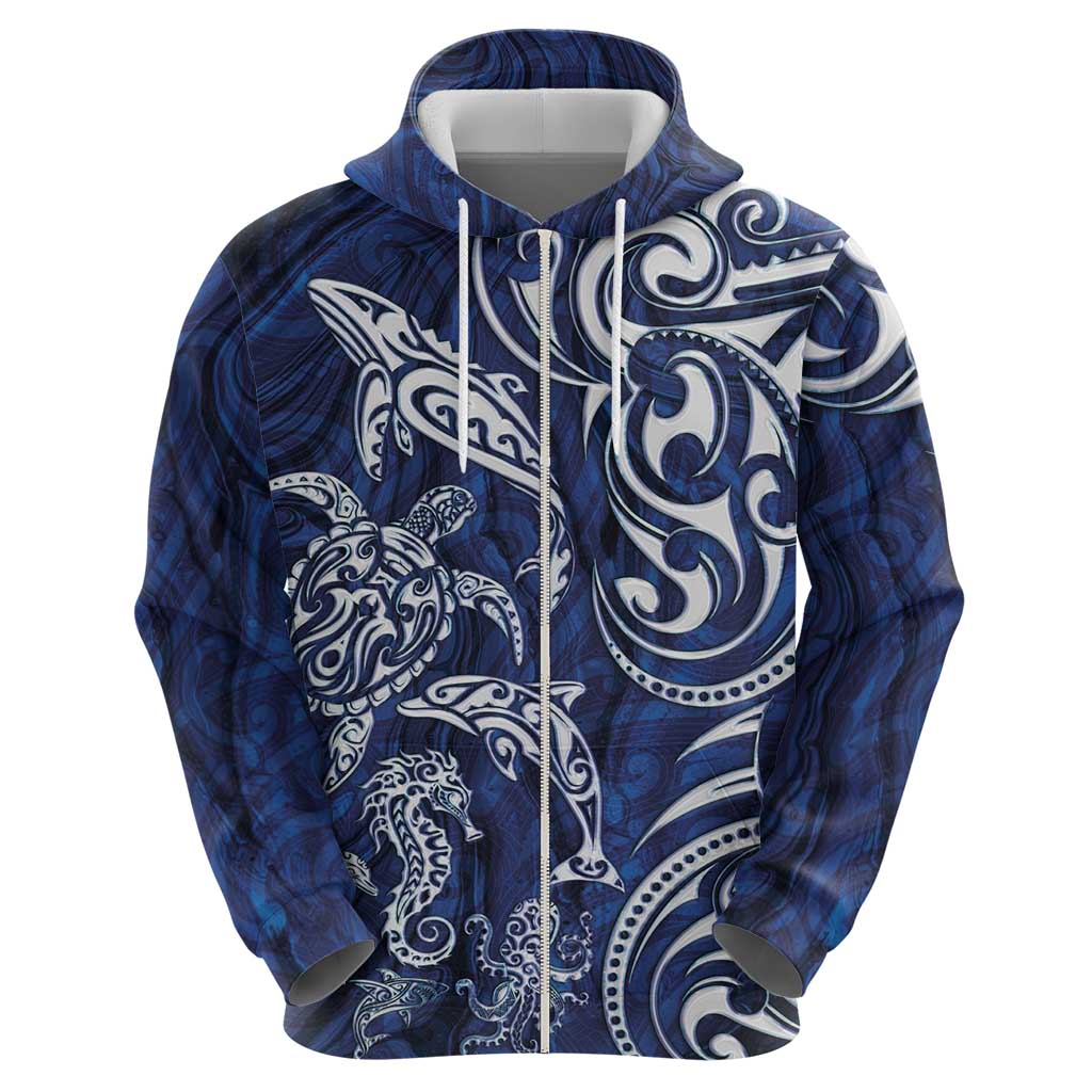 New Zealand Connecting with Seas Hoodie Maori Tribal and Sea Animals Tattoo - White Glass Style LT03 - Polynesian Pride