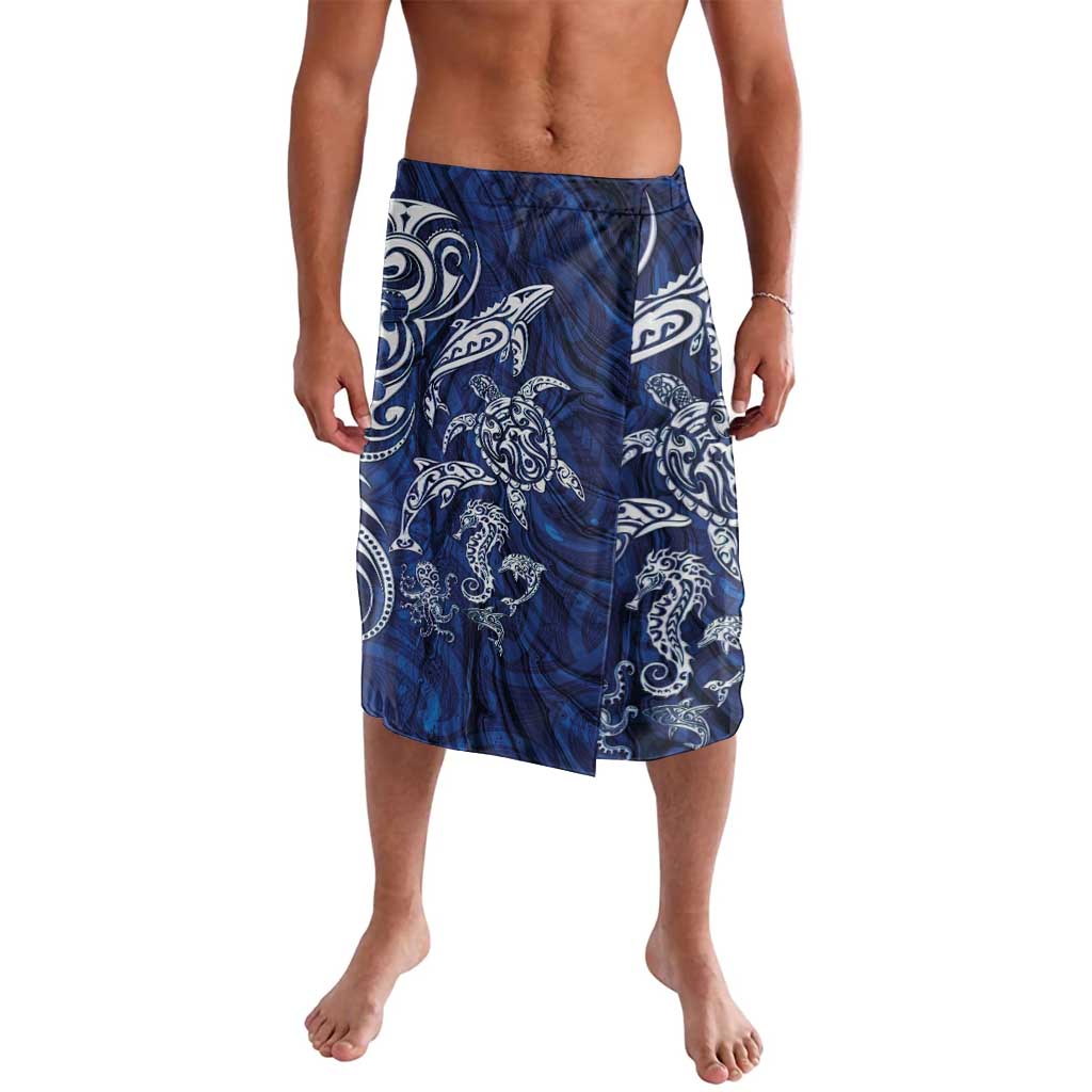 New Zealand Connecting with Seas Lavalava Maori Tribal and Sea Animals Tattoo - White Glass Style LT03 Navy - Polynesian Pride
