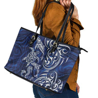 New Zealand Connecting with Seas Leather Tote Bag Maori Tribal and Sea Animals Tattoo - White Glass Style LT03 - Polynesian Pride