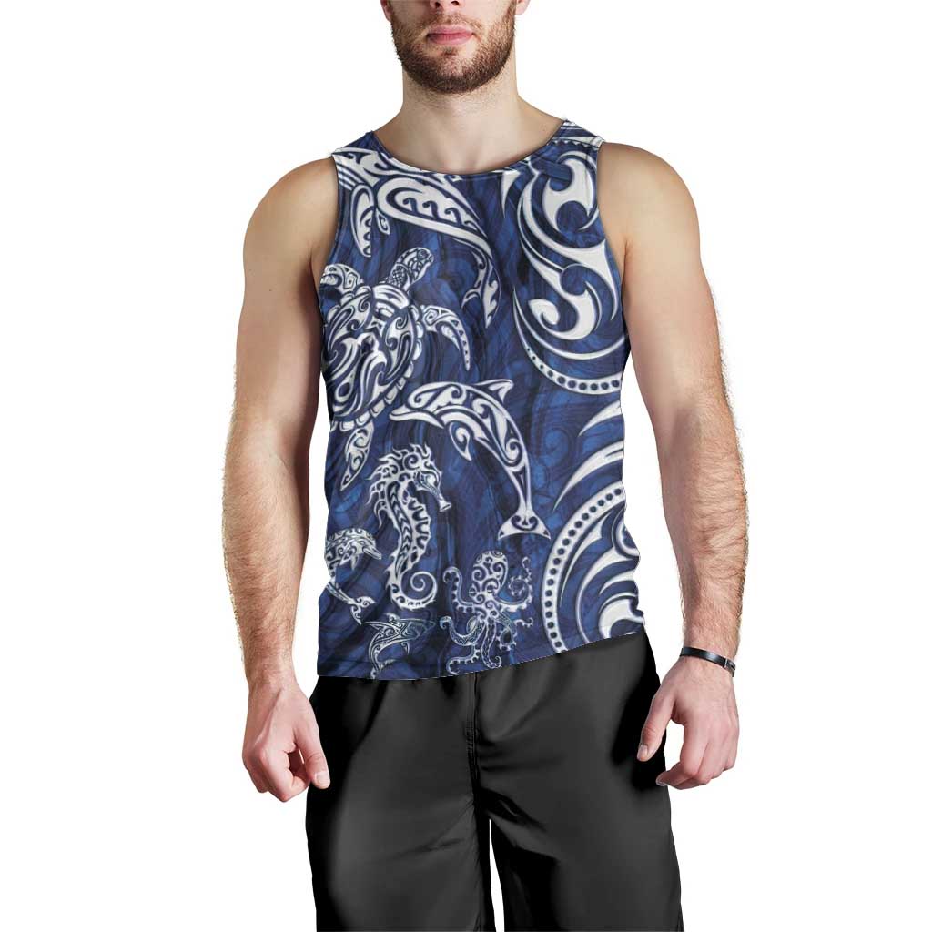 New Zealand Connecting with Seas Men Tank Top Maori Tribal and Sea Animals Tattoo - White Glass Style LT03 - Polynesian Pride