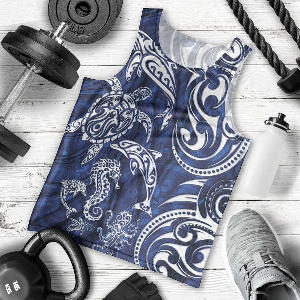 New Zealand Connecting with Seas Men Tank Top Maori Tribal and Sea Animals Tattoo - White Glass Style LT03 - Polynesian Pride