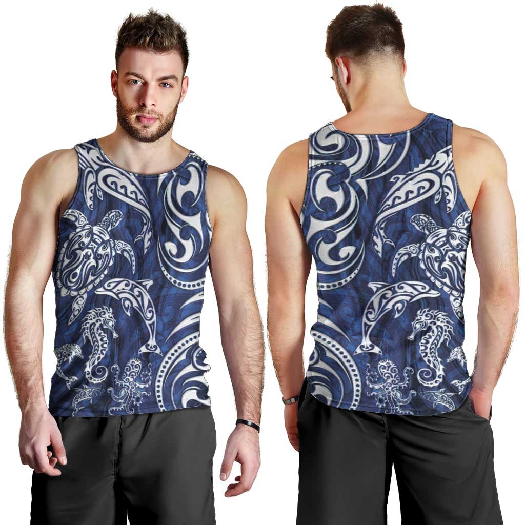 New Zealand Connecting with Seas Men Tank Top Maori Tribal and Sea Animals Tattoo - White Glass Style LT03 - Polynesian Pride