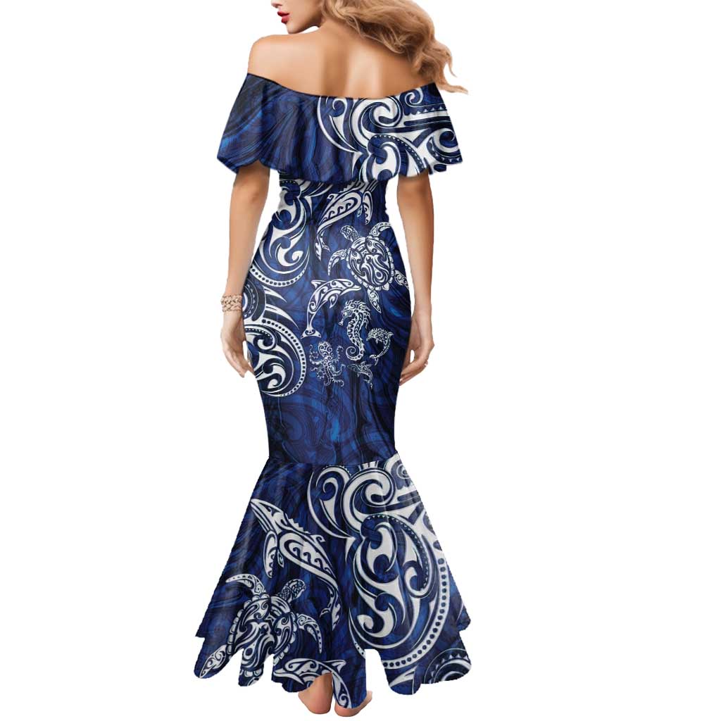 New Zealand Connecting with Seas Mermaid Dress Maori Tribal and Sea Animals Tattoo - White Glass Style LT03 - Polynesian Pride
