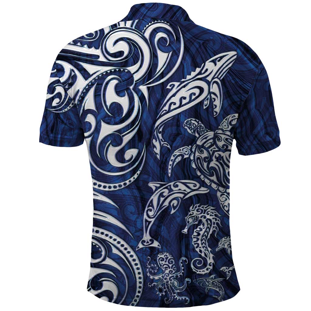 New Zealand Connecting with Seas Polo Shirt Maori Tribal and Sea Animals Tattoo - White Glass Style LT03 - Polynesian Pride