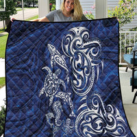 New Zealand Connecting with Seas Quilt Maori Tribal and Sea Animals Tattoo - White Glass Style LT03 Navy - Polynesian Pride