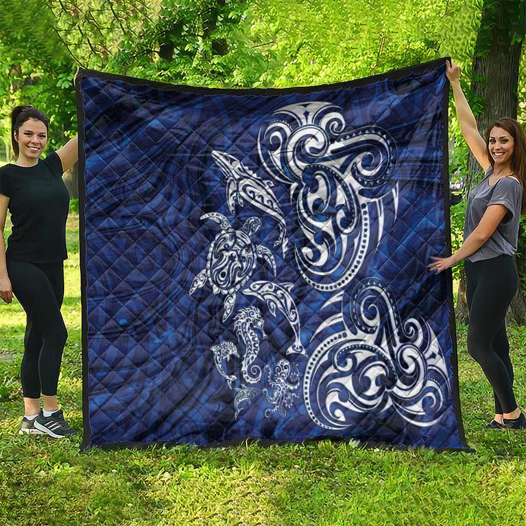 New Zealand Connecting with Seas Quilt Maori Tribal and Sea Animals Tattoo - White Glass Style LT03 - Polynesian Pride