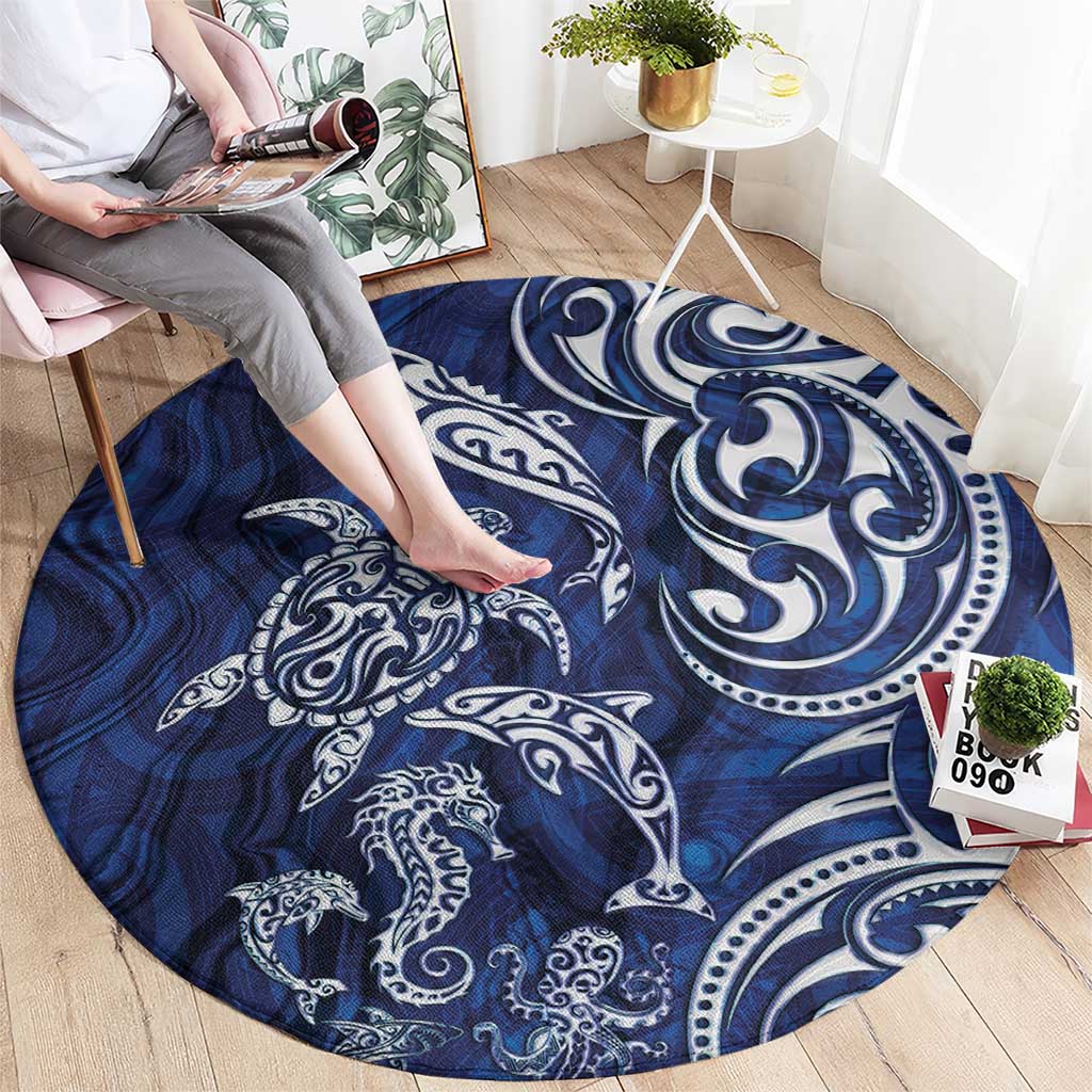 New Zealand Connecting with Seas Round Carpet Maori Tribal and Sea Animals Tattoo - White Glass Style LT03 - Polynesian Pride