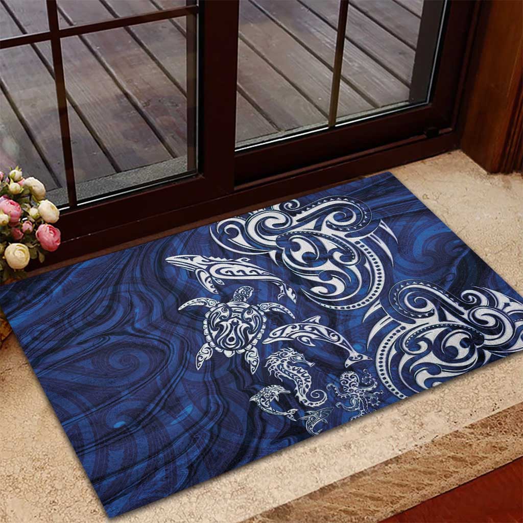 New Zealand Connecting with Seas Rubber Doormat Maori Tribal and Sea Animals Tattoo - White Glass Style LT03 - Polynesian Pride