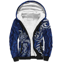 New Zealand Connecting with Seas Sherpa Hoodie Maori Tribal and Sea Animals Tattoo - White Glass Style LT03 Unisex Navy - Polynesian Pride