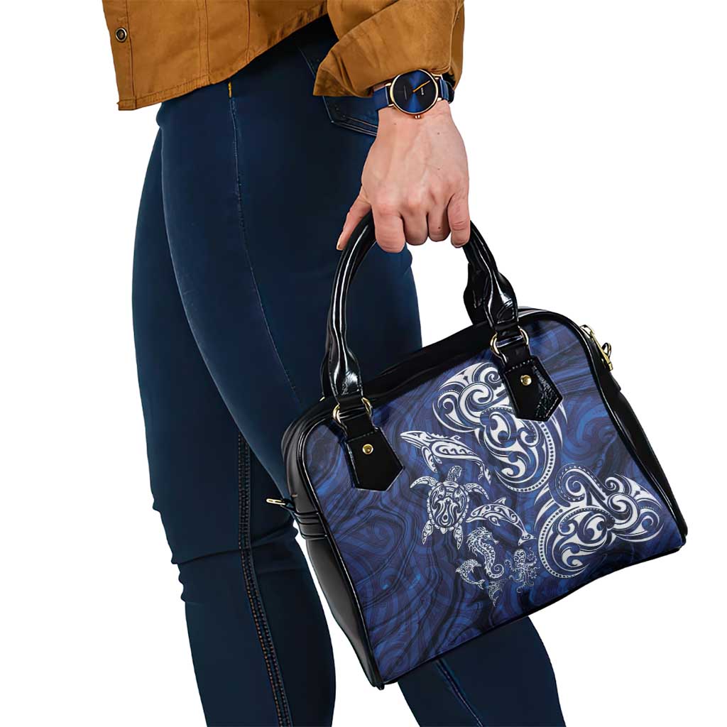New Zealand Connecting with Seas Shoulder Handbag Maori Tribal and Sea Animals Tattoo - White Glass Style LT03 - Polynesian Pride