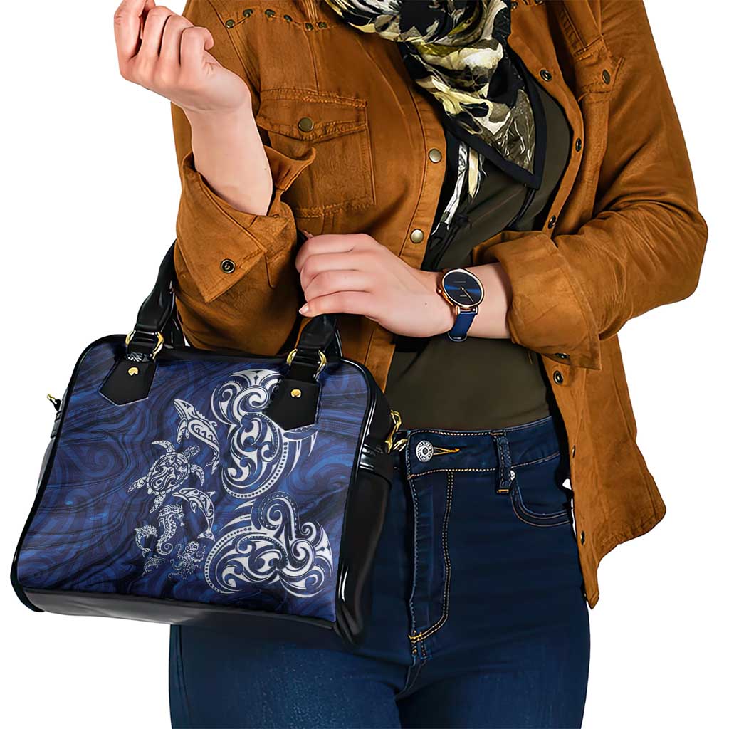 New Zealand Connecting with Seas Shoulder Handbag Maori Tribal and Sea Animals Tattoo - White Glass Style LT03 - Polynesian Pride