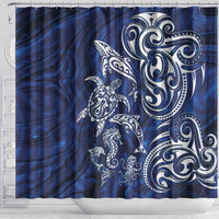 New Zealand Connecting with Seas Shower Curtain Maori Tribal and Sea Animals Tattoo - White Glass Style LT03 - Polynesian Pride