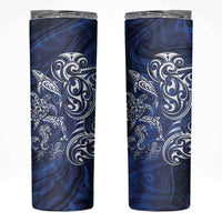 New Zealand Connecting with Seas Skinny Tumbler Maori Tribal and Sea Animals Tattoo - White Glass Style LT03 Navy - Polynesian Pride