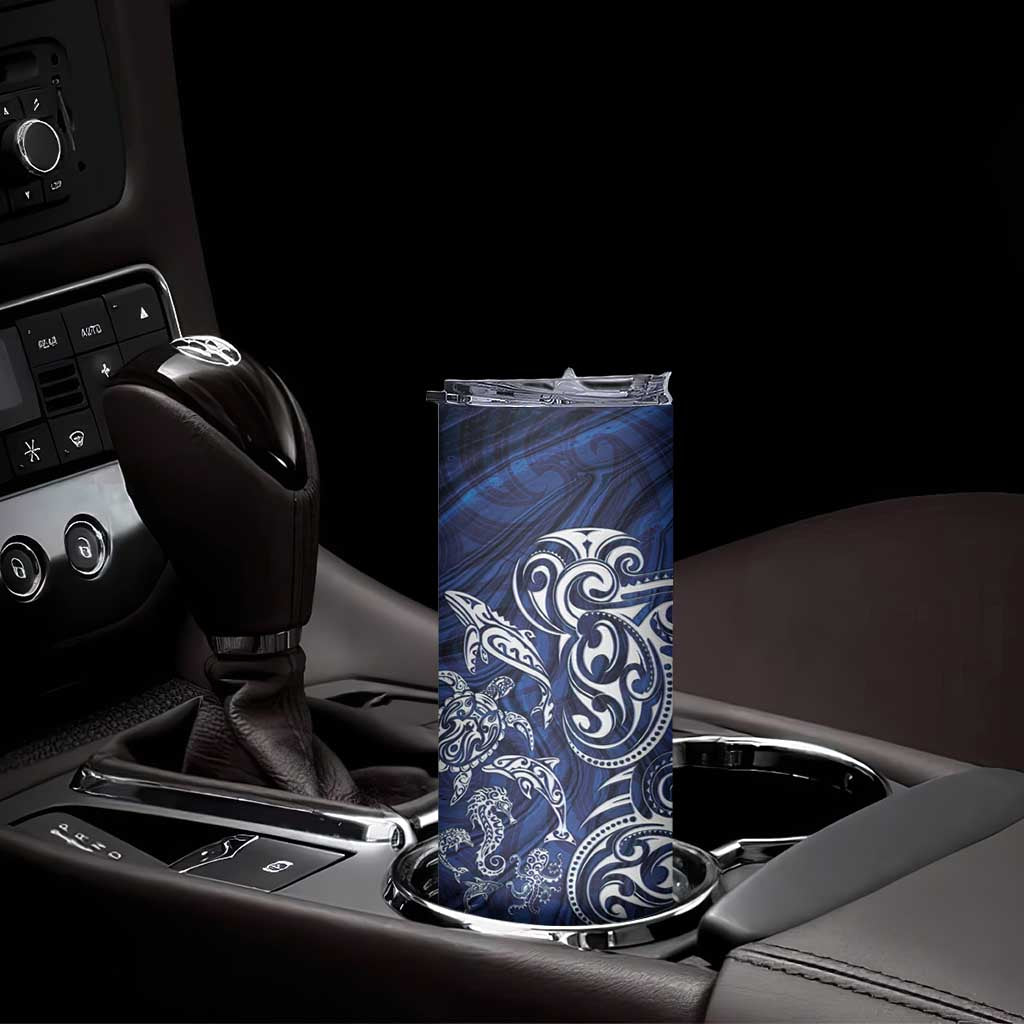 New Zealand Connecting with Seas Skinny Tumbler Maori Tribal and Sea Animals Tattoo - White Glass Style LT03 - Polynesian Pride