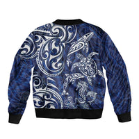 New Zealand Connecting with Seas Sleeve Zip Bomber Jacket Maori Tribal and Sea Animals Tattoo - White Glass Style LT03 - Polynesian Pride