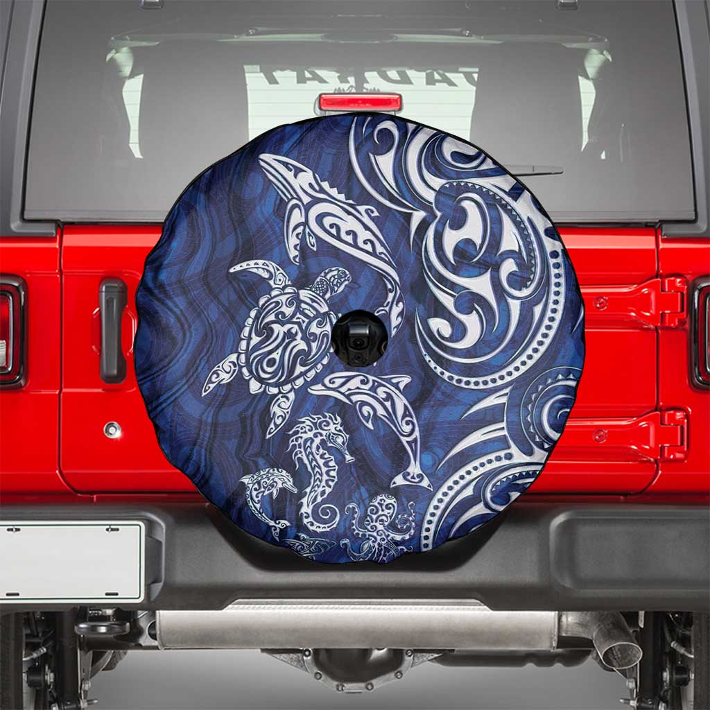 New Zealand Connecting with Seas Spare Tire Cover Maori Tribal and Sea Animals Tattoo - White Glass Style LT03 - Polynesian Pride