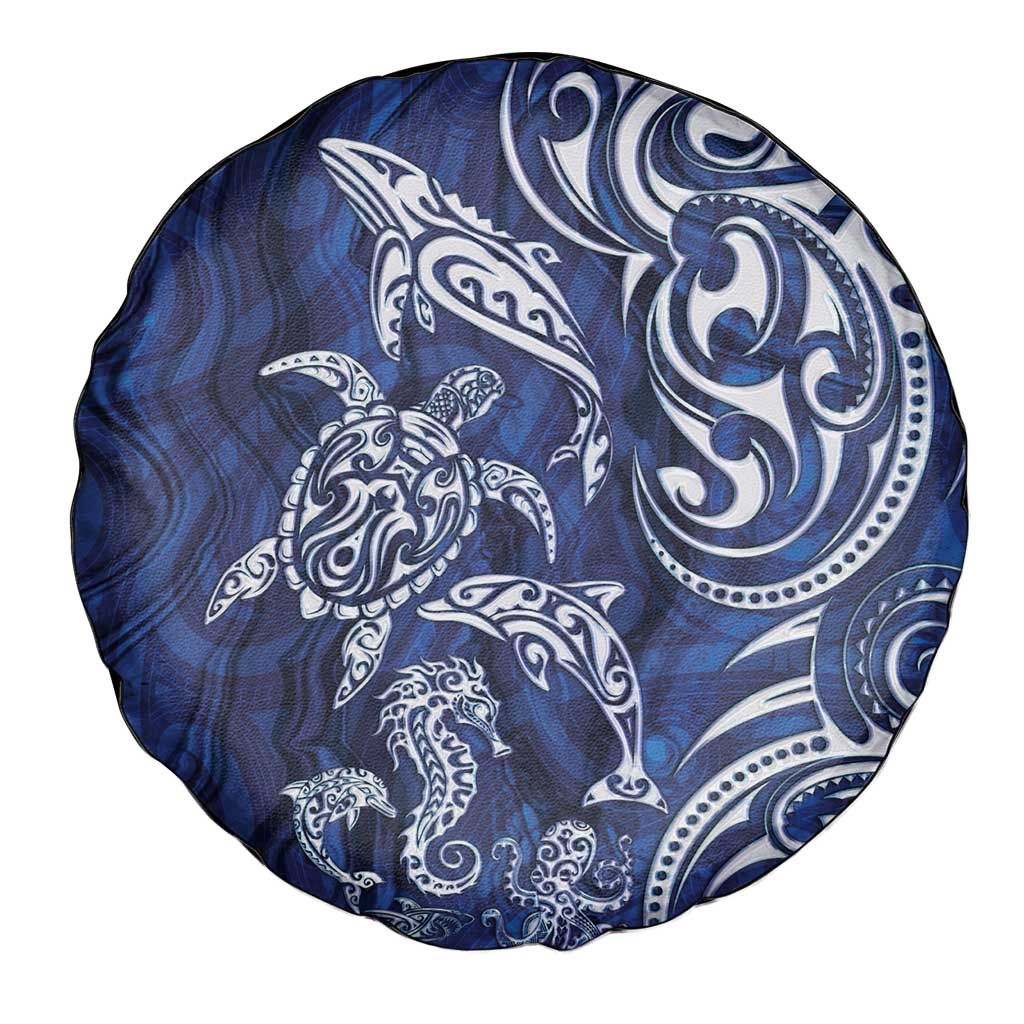 New Zealand Connecting with Seas Spare Tire Cover Maori Tribal and Sea Animals Tattoo - White Glass Style LT03 - Polynesian Pride
