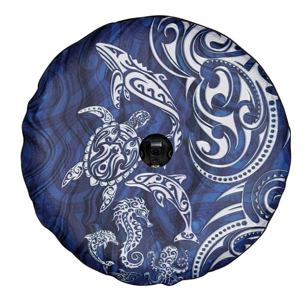 New Zealand Connecting with Seas Spare Tire Cover Maori Tribal and Sea Animals Tattoo - White Glass Style LT03 - Polynesian Pride