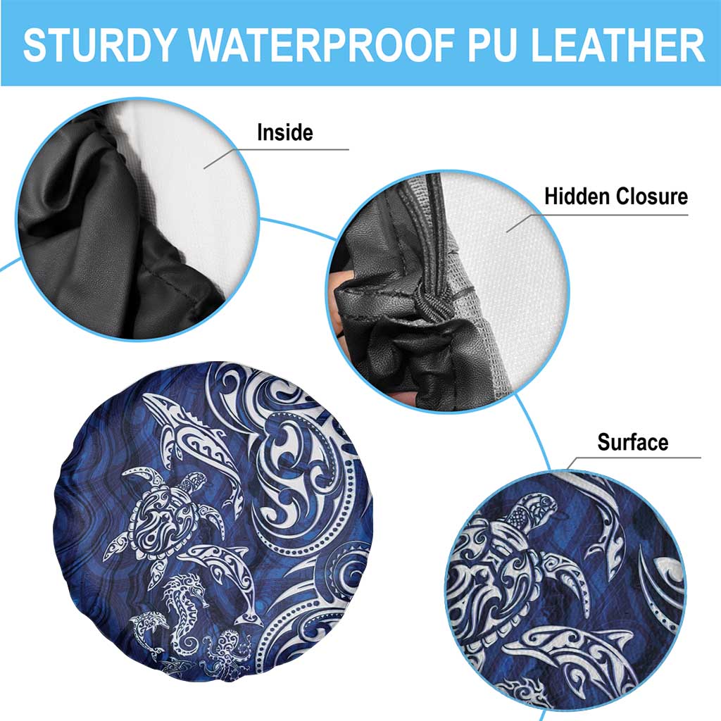 New Zealand Connecting with Seas Spare Tire Cover Maori Tribal and Sea Animals Tattoo - White Glass Style LT03 - Polynesian Pride