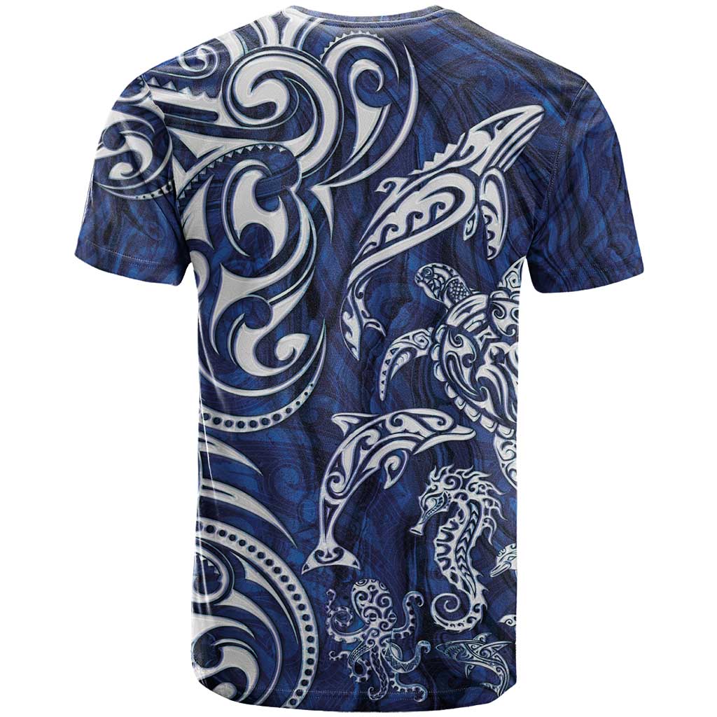 New Zealand Connecting with Seas T Shirt Maori Tribal and Sea Animals Tattoo - White Glass Style LT03 - Polynesian Pride