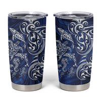 New Zealand Connecting with Seas Tumbler Cup Maori Tribal and Sea Animals Tattoo - White Glass Style LT03 Navy - Polynesian Pride
