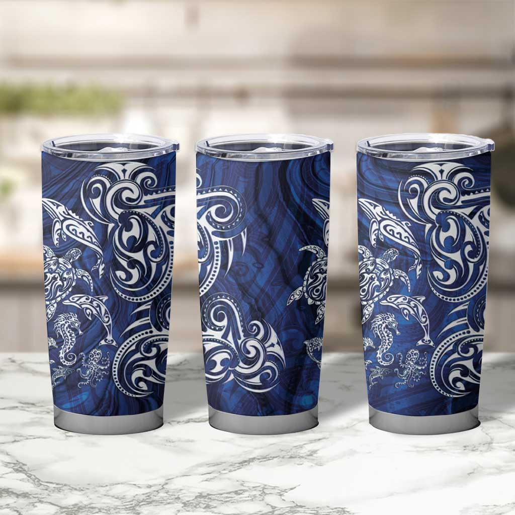 New Zealand Connecting with Seas Tumbler Cup Maori Tribal and Sea Animals Tattoo - White Glass Style LT03 - Polynesian Pride