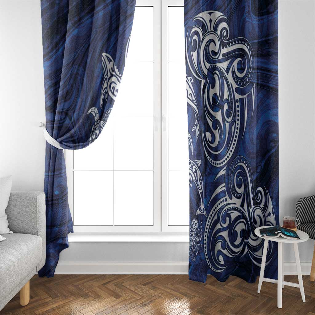 New Zealand Connecting with Seas Window Curtain Maori Tribal and Sea Animals Tattoo - White Glass Style LT03 - Polynesian Pride
