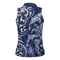 New Zealand Connecting with Seas Women Sleeveless Polo Shirt Maori Tribal and Sea Animals Tattoo - White Glass Style LT03 - Polynesian Pride