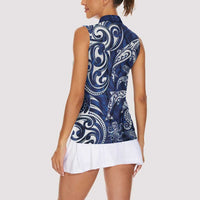 New Zealand Connecting with Seas Women Sleeveless Polo Shirt Maori Tribal and Sea Animals Tattoo - White Glass Style LT03 - Polynesian Pride