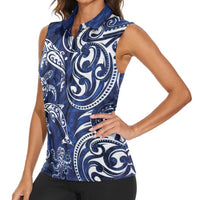 New Zealand Connecting with Seas Women Sleeveless Polo Shirt Maori Tribal and Sea Animals Tattoo - White Glass Style LT03 - Polynesian Pride