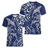 New Zealand Connecting with Seas Women V-Neck T-Shirt Maori Tribal and Sea Animals Tattoo - White Glass Style LT03 - Polynesian Pride