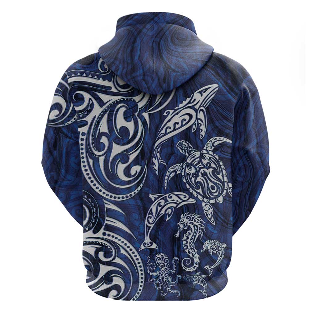 New Zealand Connecting with Seas Zip Hoodie Maori Tribal and Sea Animals Tattoo - White Glass Style LT03 - Polynesian Pride