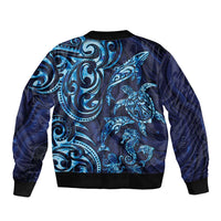 New Zealand Connecting with Seas Bomber Jacket Maori Tribal and Sea Animals Tattoo - Sea Texture Glass Style LT03 - Polynesian Pride