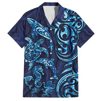 New Zealand Connecting with Seas Family Matching Off Shoulder Short Dress and Hawaiian Shirt Maori Tribal and Sea Animals Tattoo - Sea Texture Glass Style LT03 Dad's Shirt - Short Sleeve Navy - Polynesian Pride