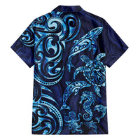 New Zealand Connecting with Seas Family Matching Off Shoulder Short Dress and Hawaiian Shirt Maori Tribal and Sea Animals Tattoo - Sea Texture Glass Style LT03 - Polynesian Pride