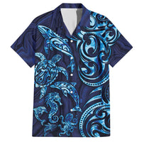 New Zealand Connecting with Seas Family Matching Short Sleeve Bodycon Dress and Hawaiian Shirt Maori Tribal and Sea Animals Tattoo - Sea Texture Glass Style LT03 Dad's Shirt - Short Sleeve Navy - Polynesian Pride