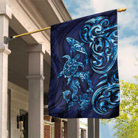 New Zealand Connecting with Seas Garden Flag Maori Tribal and Sea Animals Tattoo - Sea Texture Glass Style LT03 House Flag Navy - Polynesian Pride