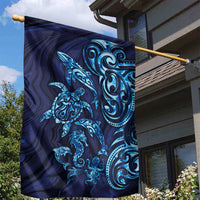 New Zealand Connecting with Seas Garden Flag Maori Tribal and Sea Animals Tattoo - Sea Texture Glass Style LT03 - Polynesian Pride
