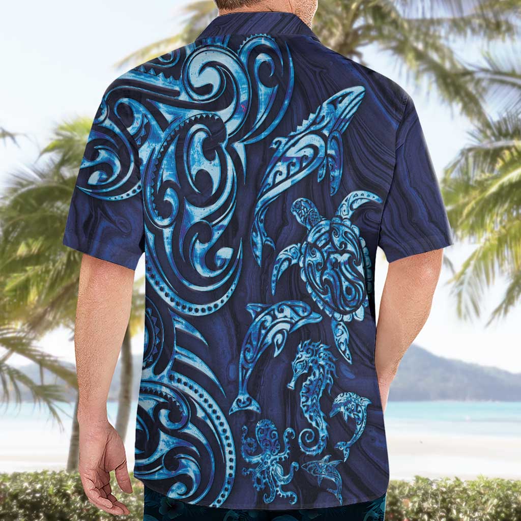 New Zealand Connecting with Seas Hawaiian Shirt Maori Tribal and Sea Animals Tattoo - Sea Texture Glass Style LT03 - Polynesian Pride
