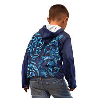 New Zealand Connecting with Seas Kid Hoodie Maori Tribal and Sea Animals Tattoo - Sea Texture Glass Style LT03 - Polynesian Pride