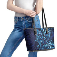 New Zealand Connecting with Seas Leather Tote Bag Maori Tribal and Sea Animals Tattoo - Sea Texture Glass Style LT03 - Polynesian Pride