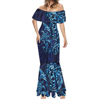 New Zealand Connecting with Seas Mermaid Dress Maori Tribal and Sea Animals Tattoo - Sea Texture Glass Style LT03 - Polynesian Pride